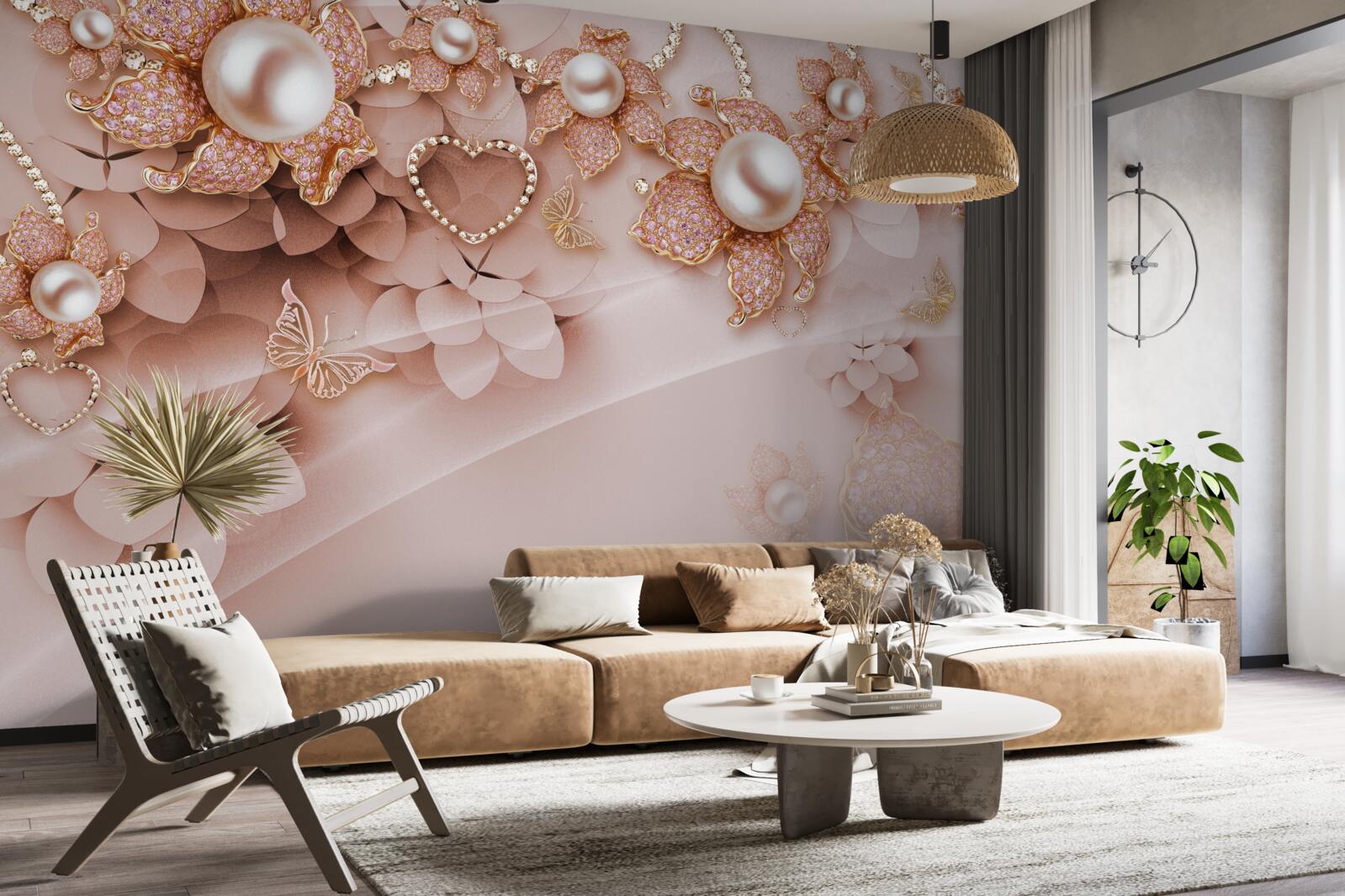 Fototapet perle în formă de floare în montura de aur