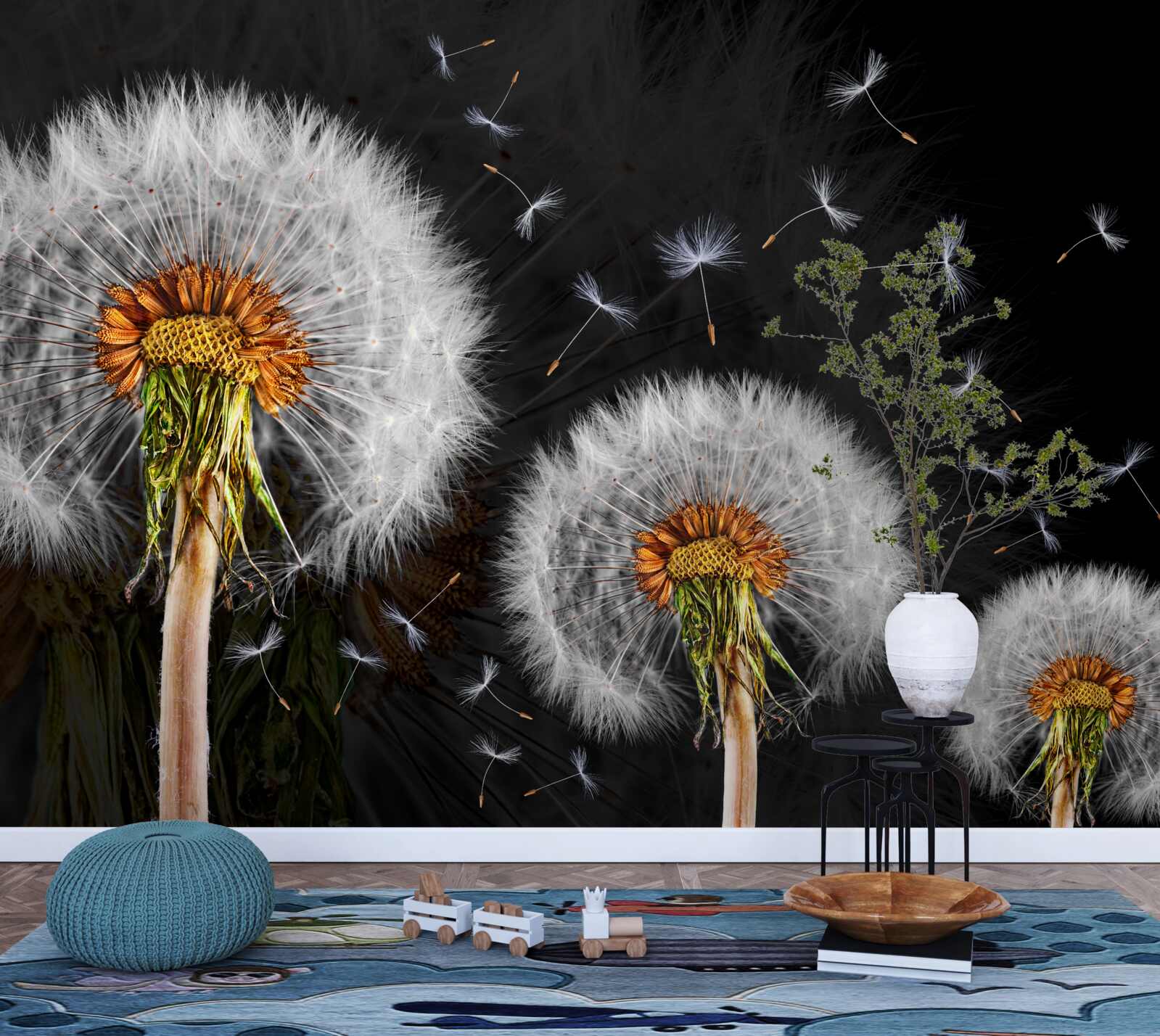 Fototapet în creștere, petale de păpădie împrăștiate