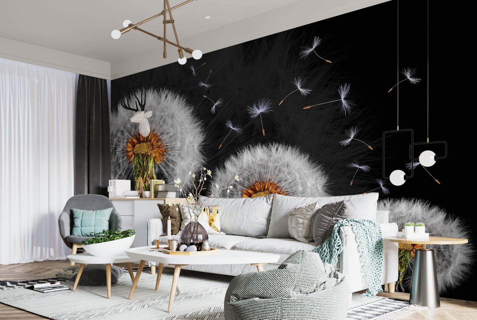 Fototapet în creștere, petale de păpădie împrăștiate