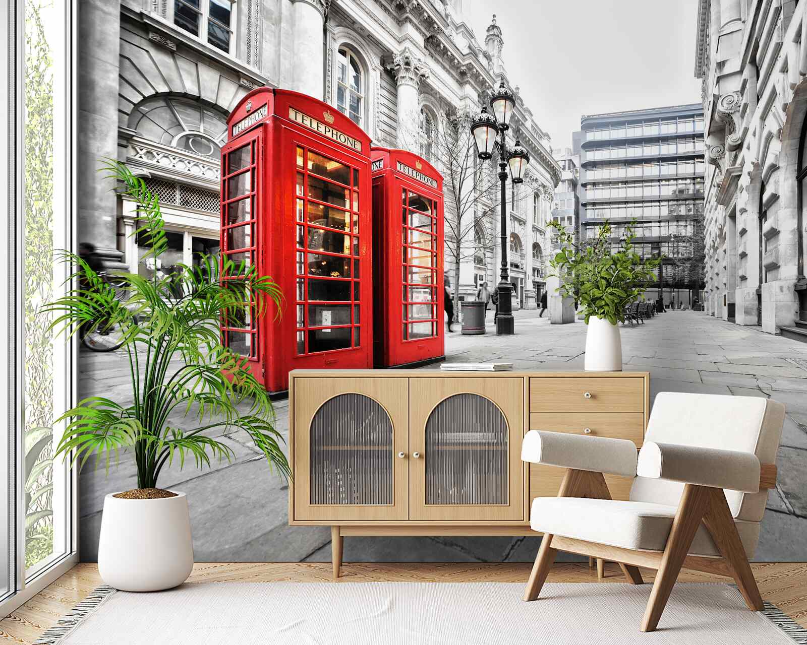 Fototapet cabine telefonice roșii pe străzi