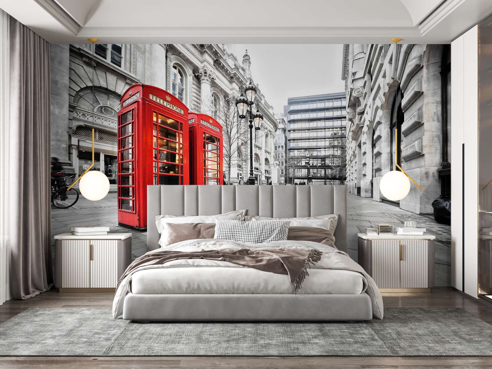 Fototapet cabine telefonice roșii pe străzi