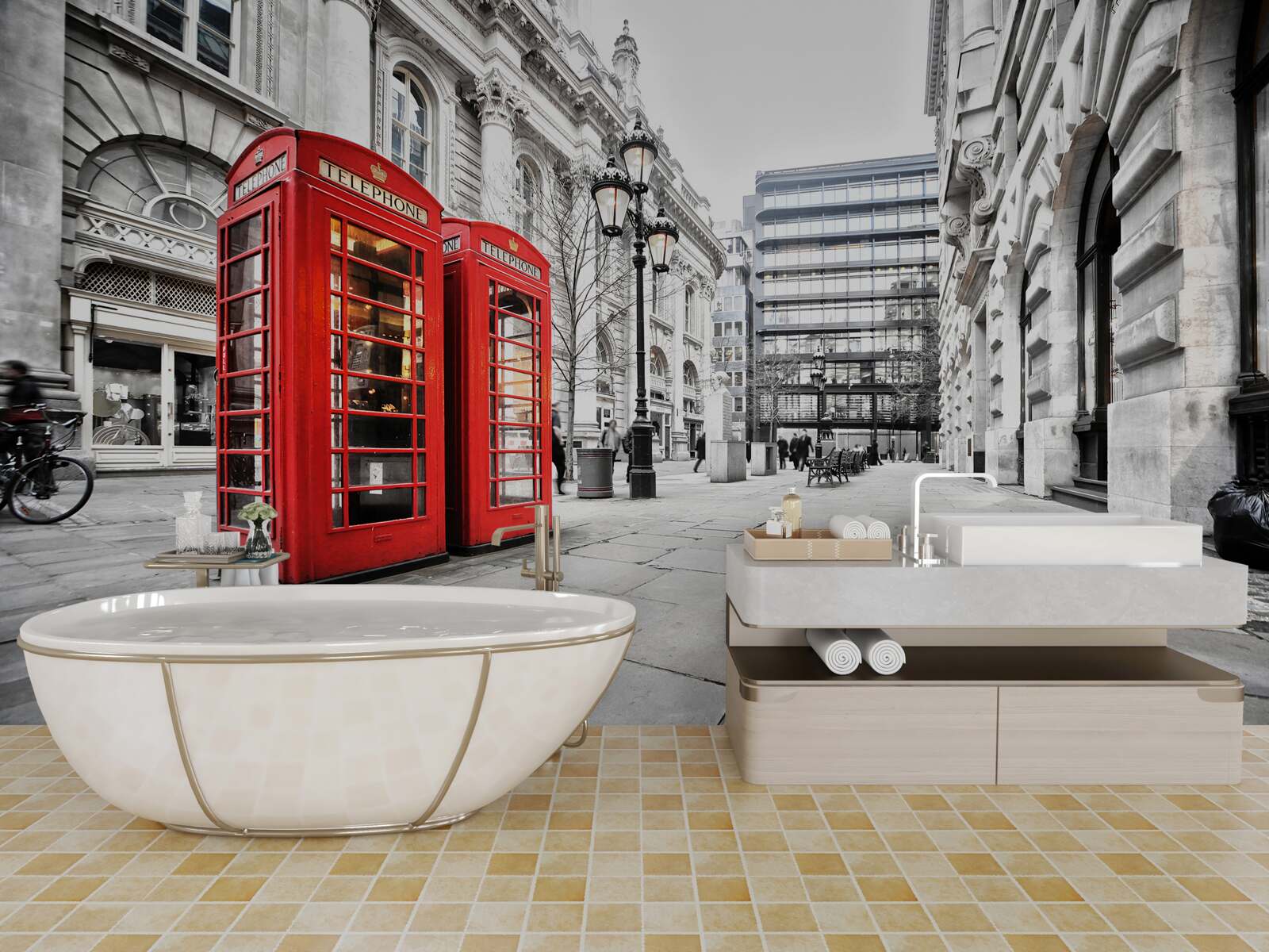 Fototapet cabine telefonice roșii pe străzi