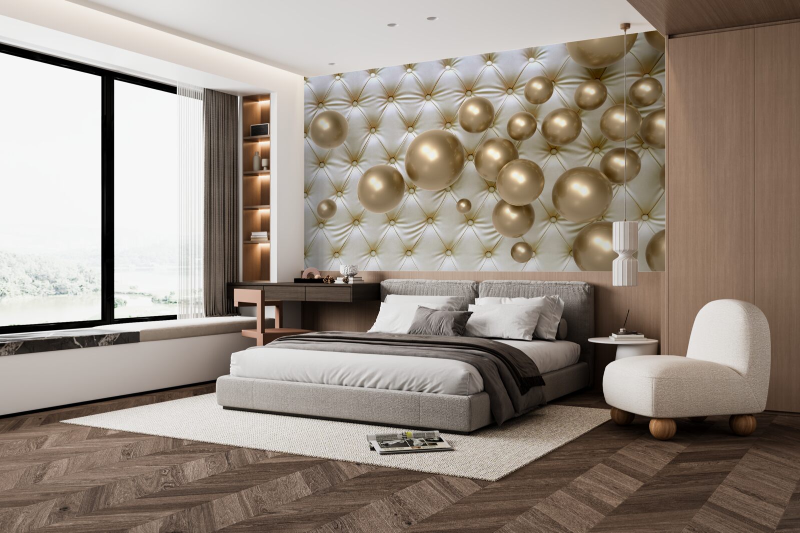 Fototapet margele aurii pe coperta din piele