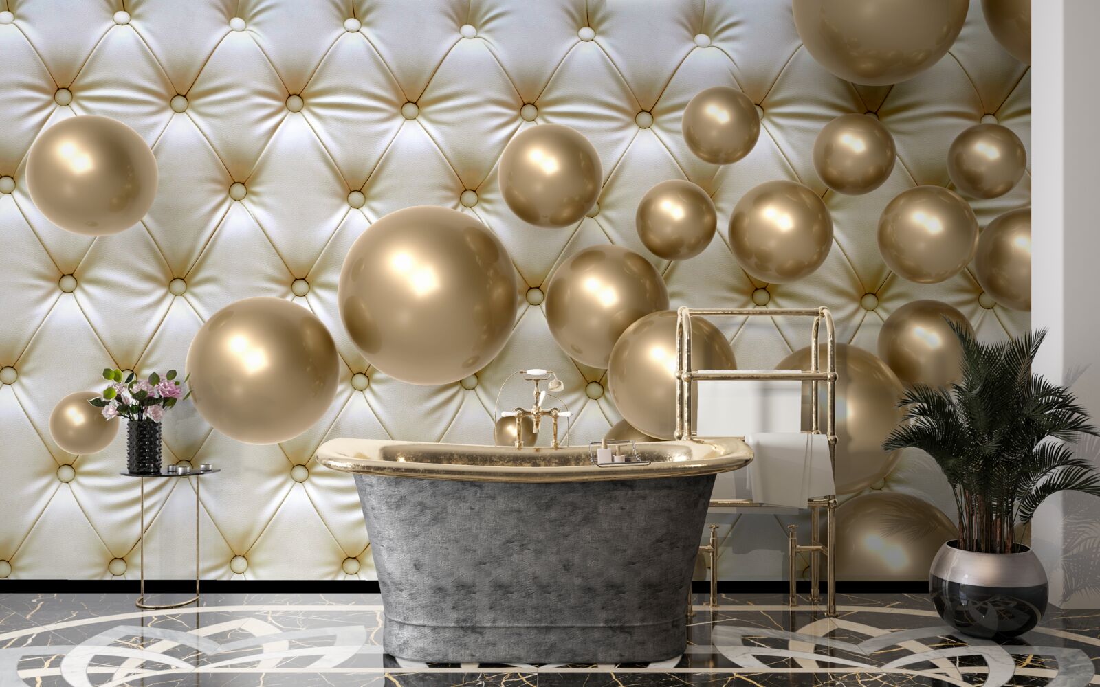 Fototapet margele aurii pe coperta din piele