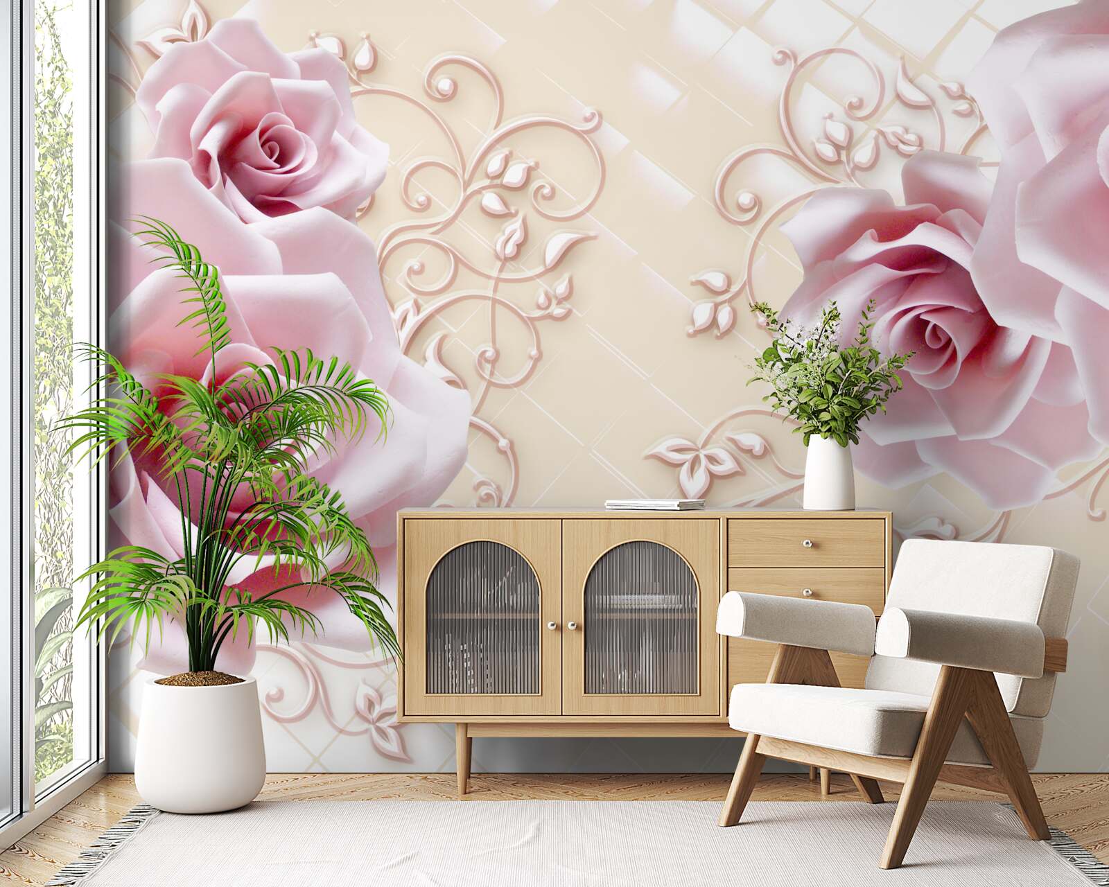 Fototapet trandafiri roz pudră