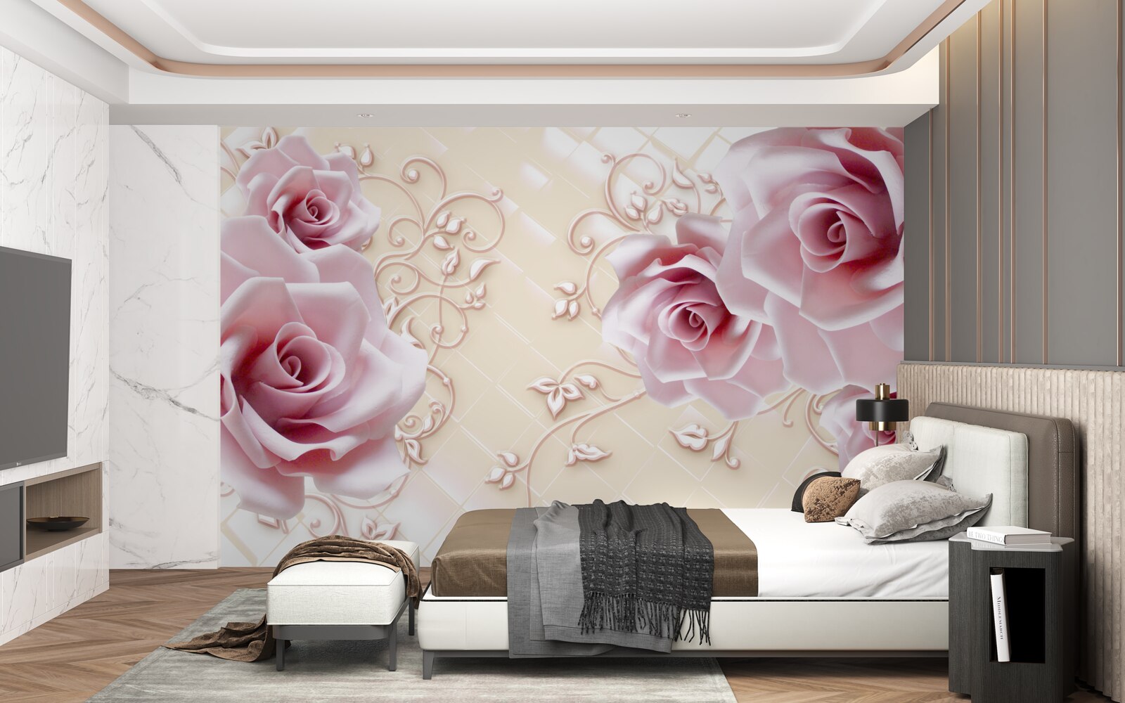 Fototapet trandafiri roz pudră