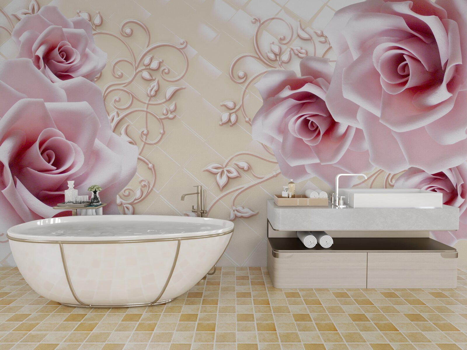 Fototapet trandafiri roz pudră