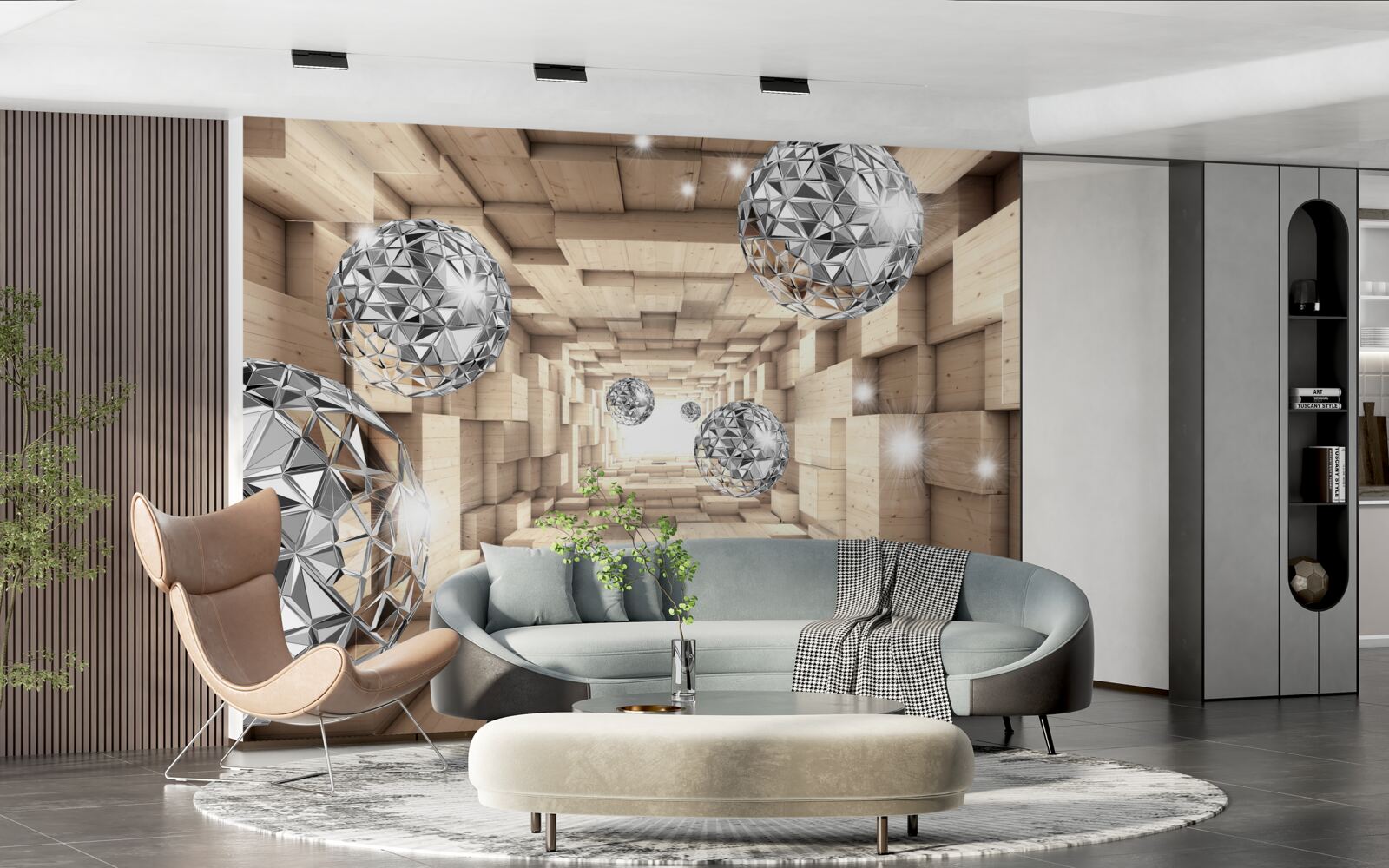 Fototapet gloanțe de argint în pasajul de bronz