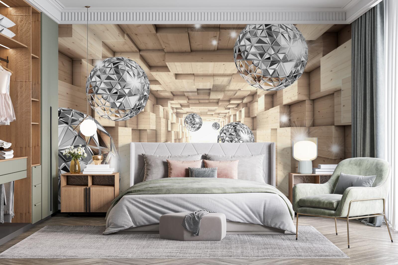 Fototapet gloanțe de argint în pasajul de bronz