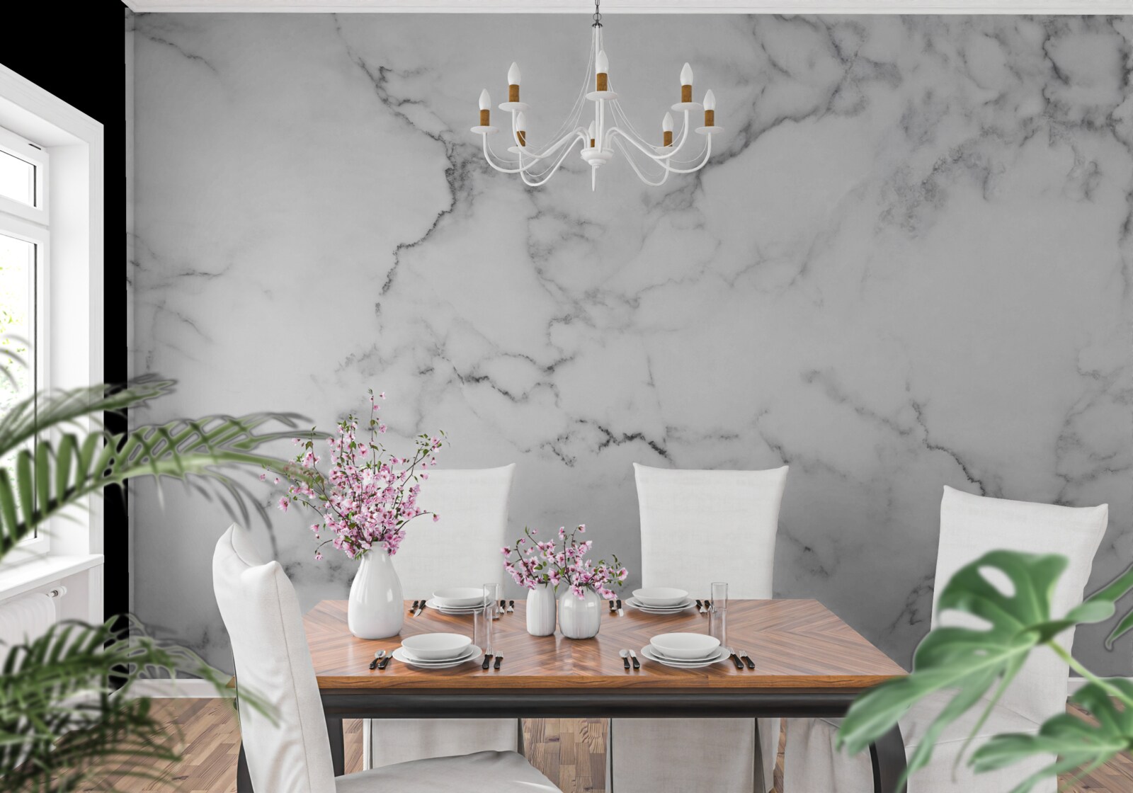 Fototapet marmură albă cu modele negre