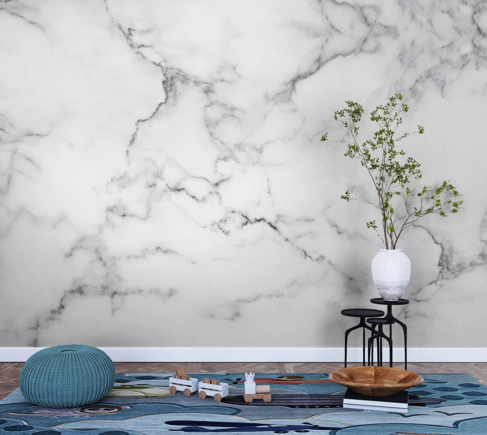 Fototapet marmură albă cu modele negre