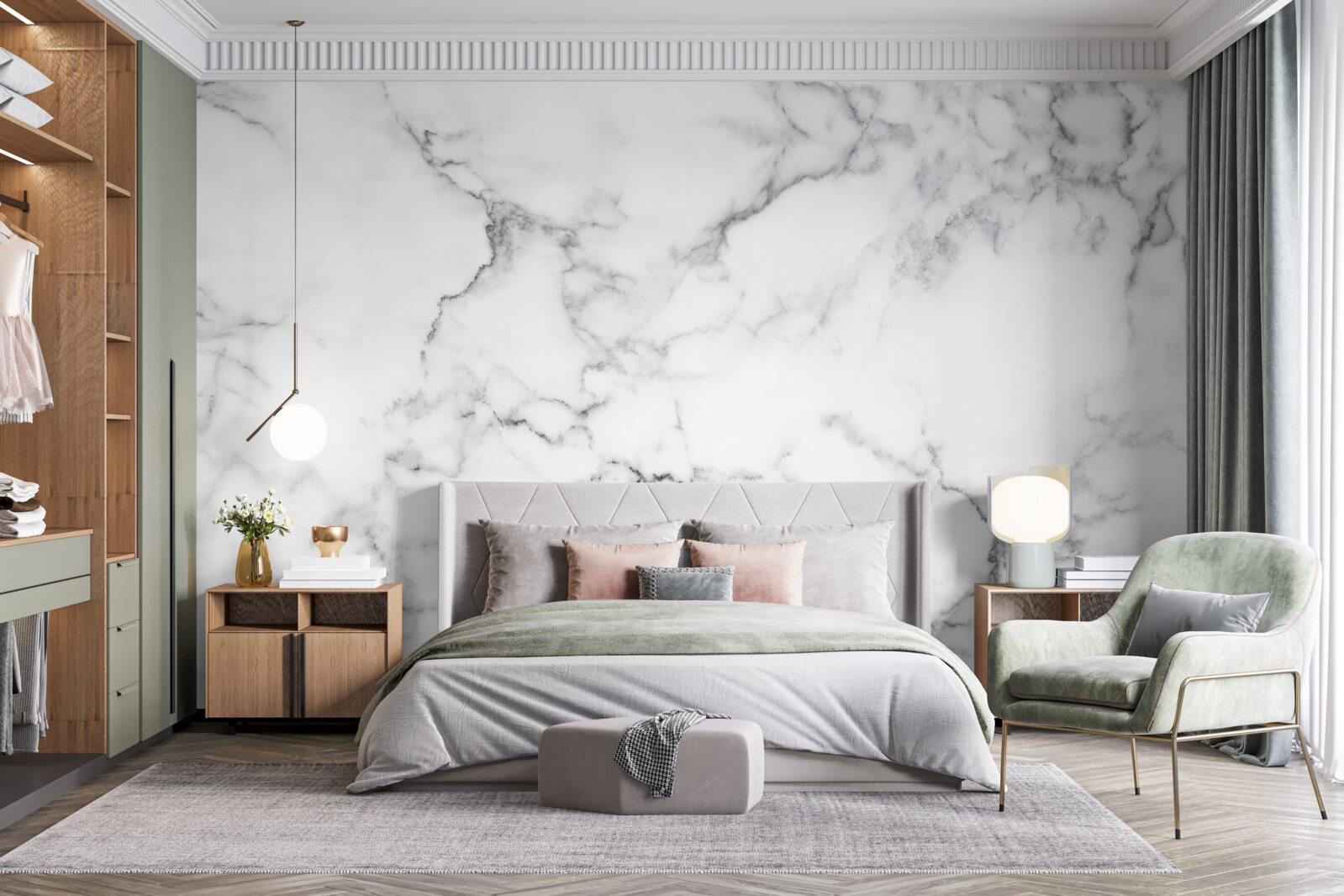 Fototapet marmură albă cu modele negre