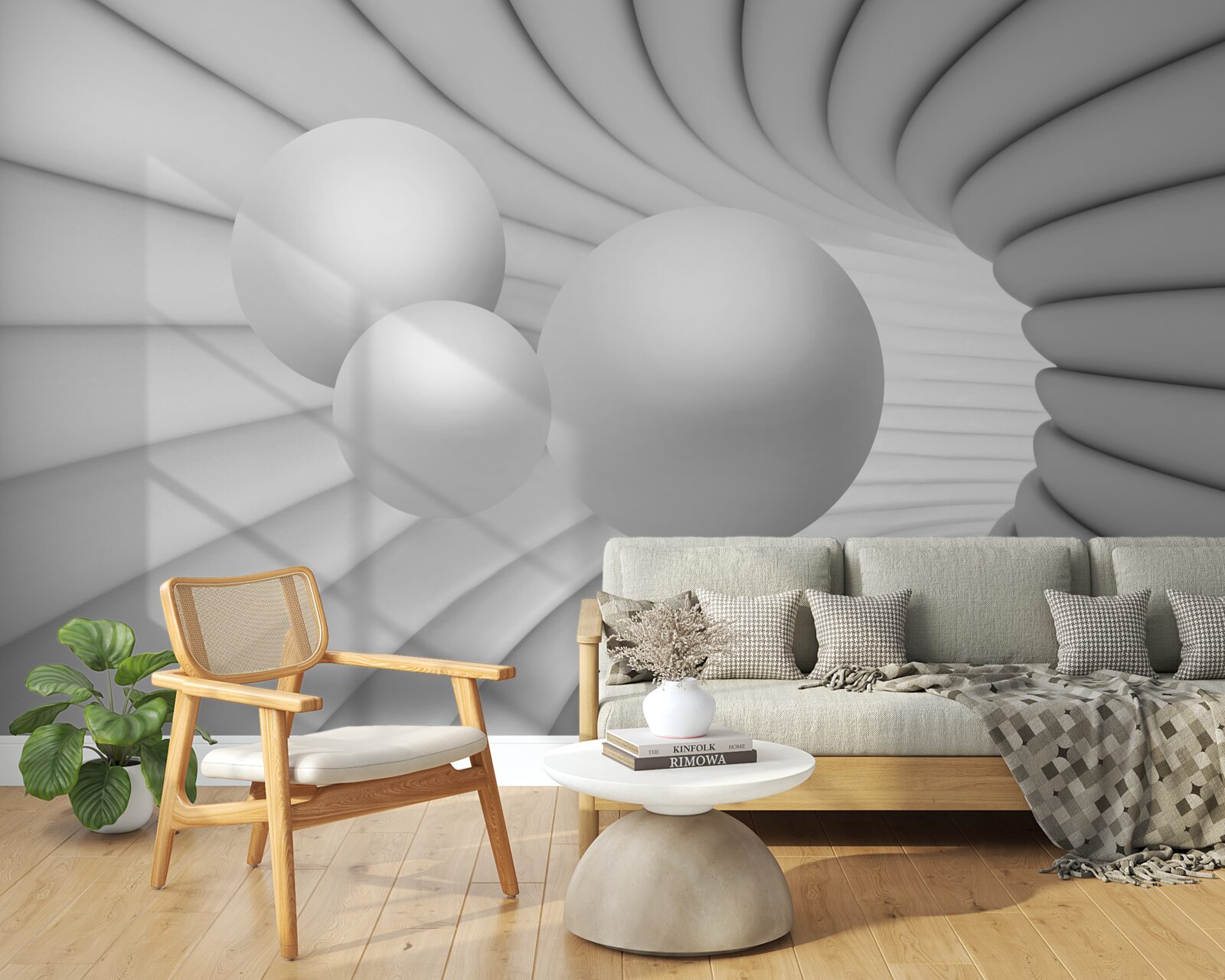 Fototapet perspectiva tunelului este plină cu bile argintii