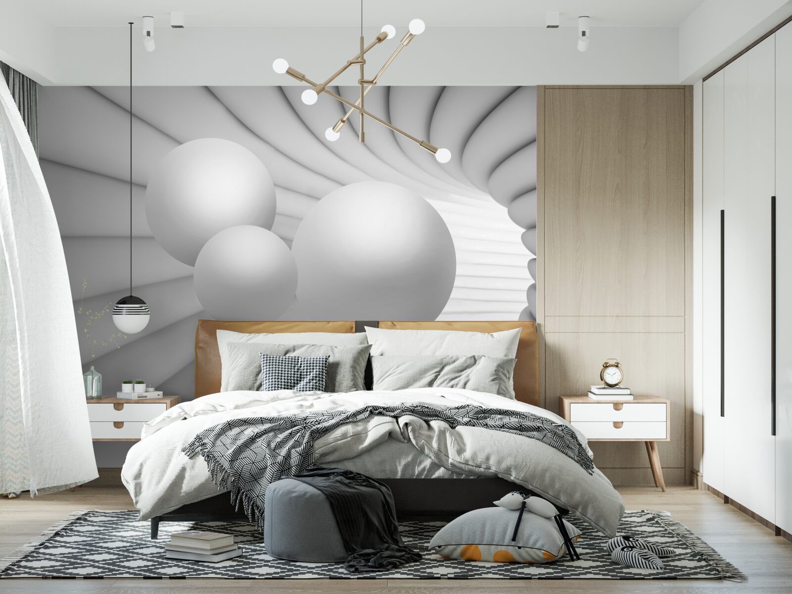 Fototapet perspectiva tunelului este plină cu bile argintii