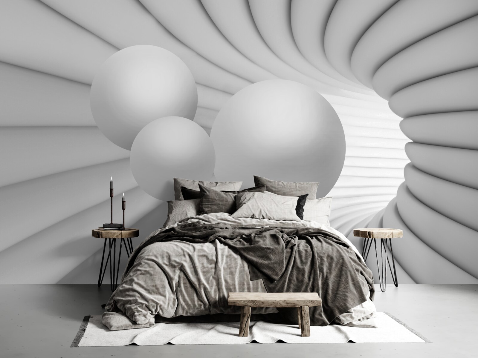 Fototapet perspectiva tunelului este plină cu bile argintii