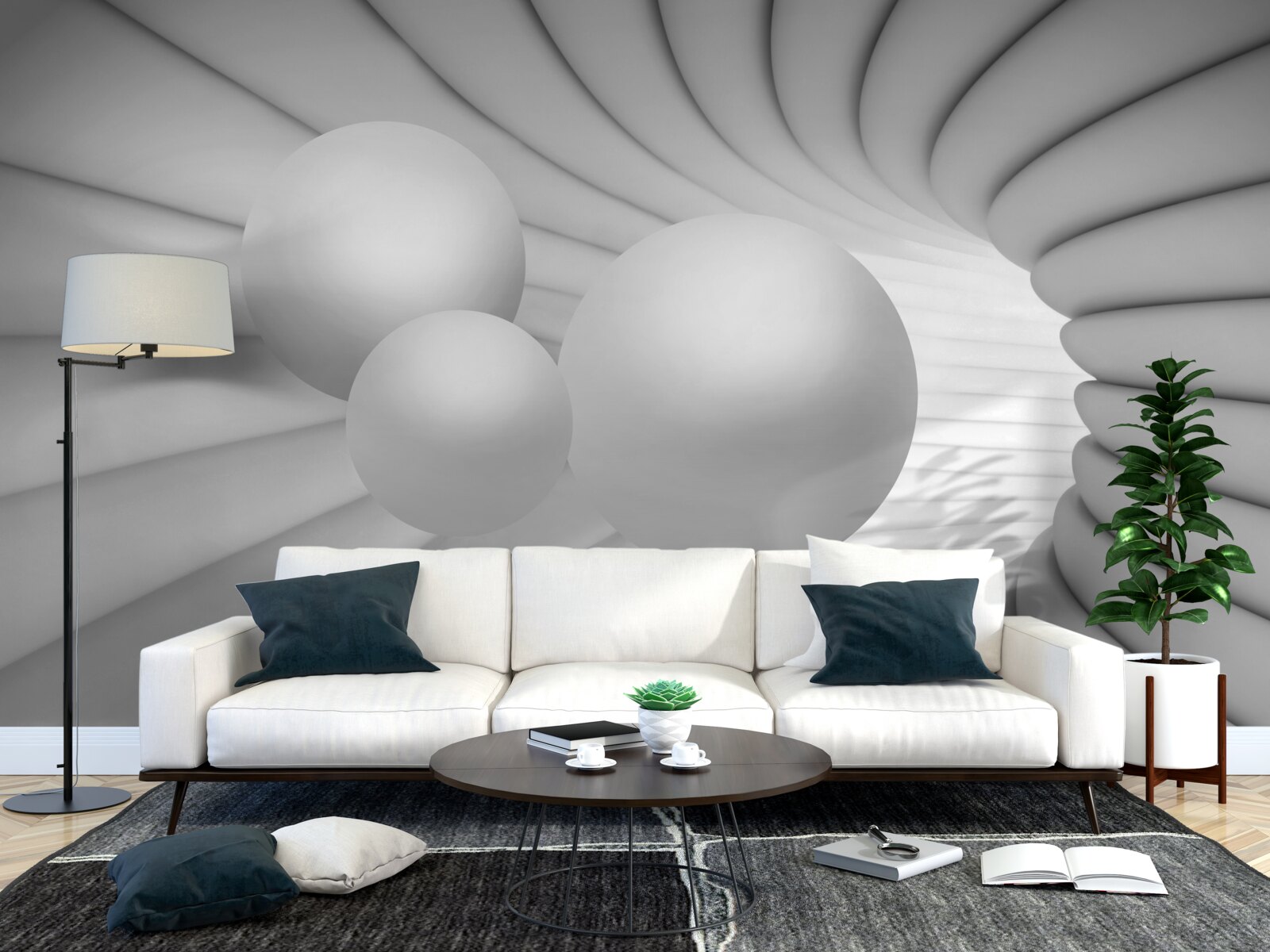 Fototapet perspectiva tunelului este plină cu bile argintii