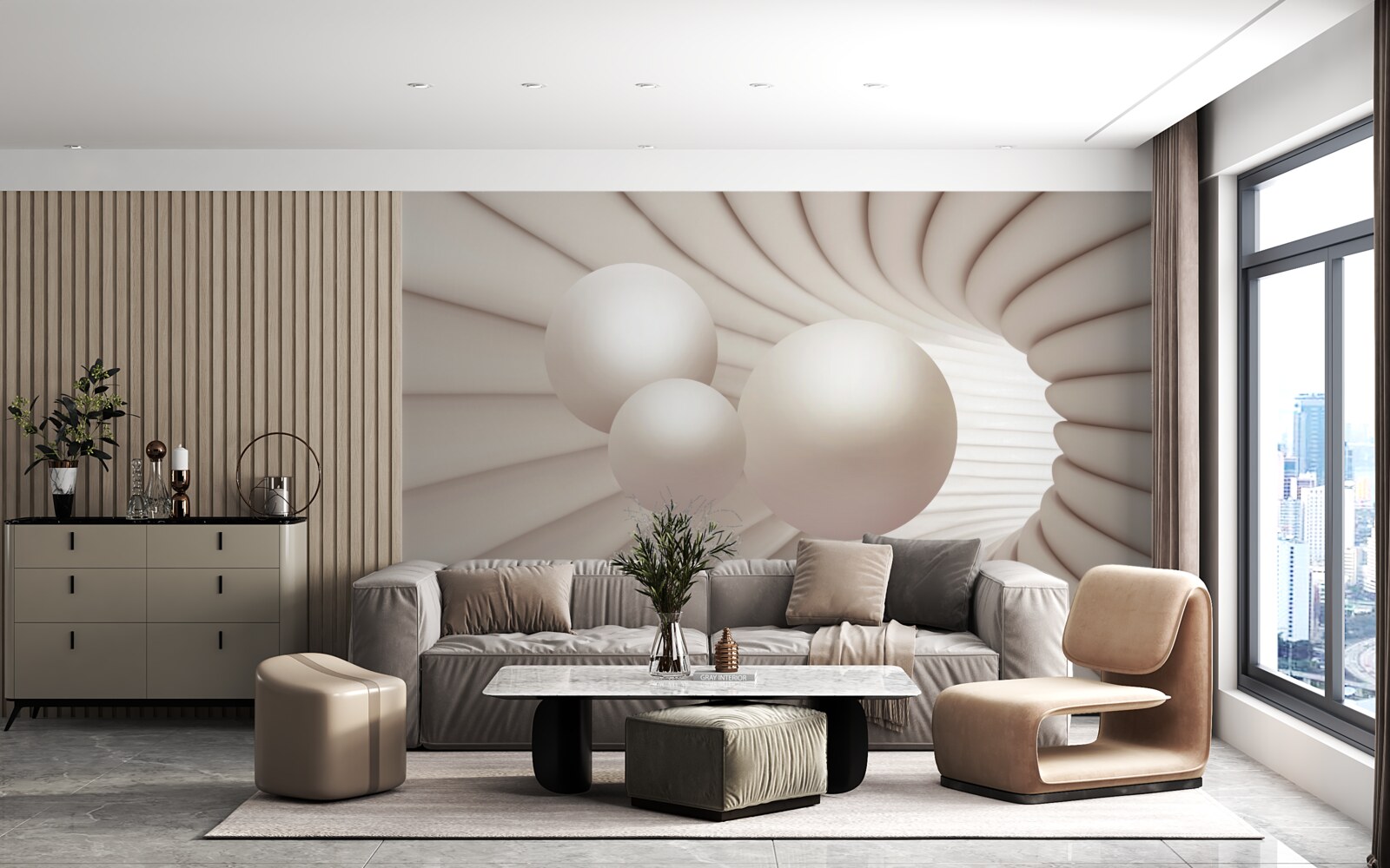 Fototapet trei perle zboară în pasaj