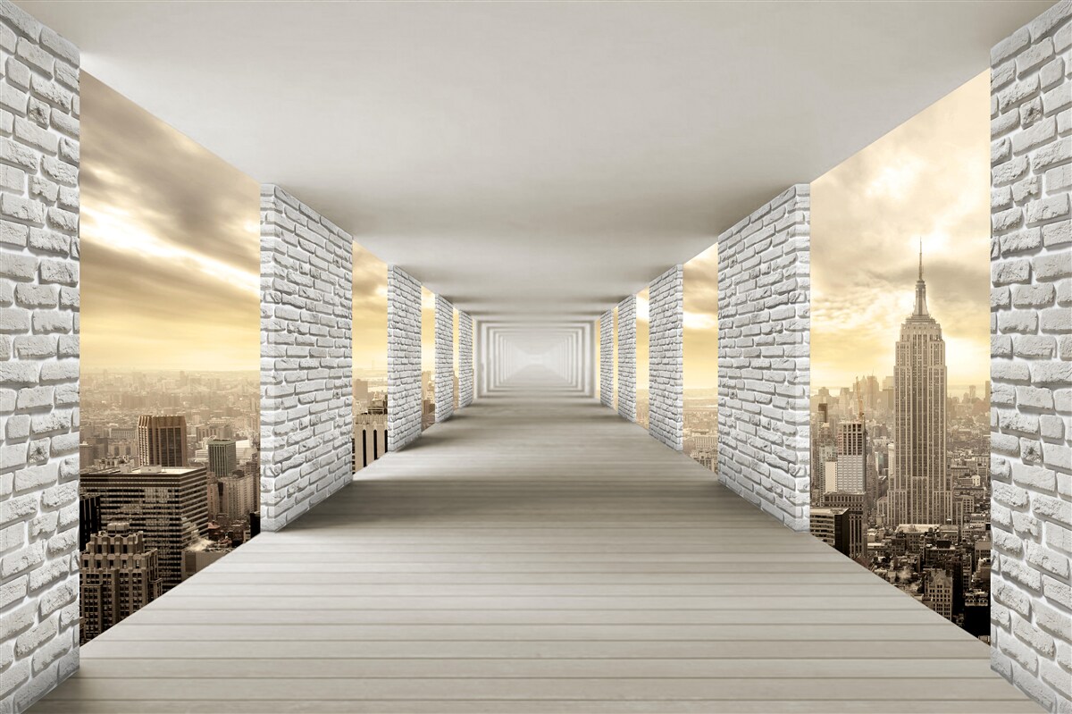 Fototapet tunel fără sfârșit suspendat deasupra orașului