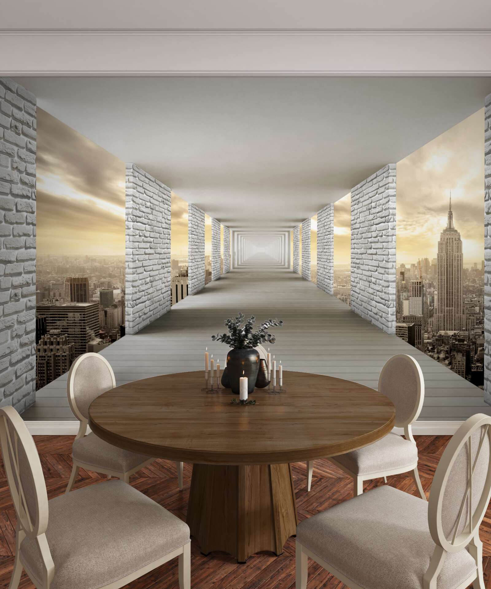 Fototapet tunel fără sfârșit suspendat deasupra orașului