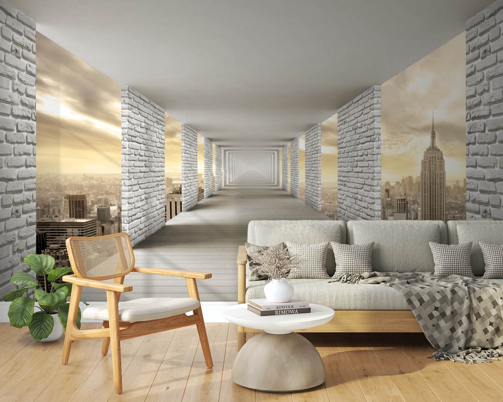 Fototapet tunel fără sfârșit suspendat deasupra orașului