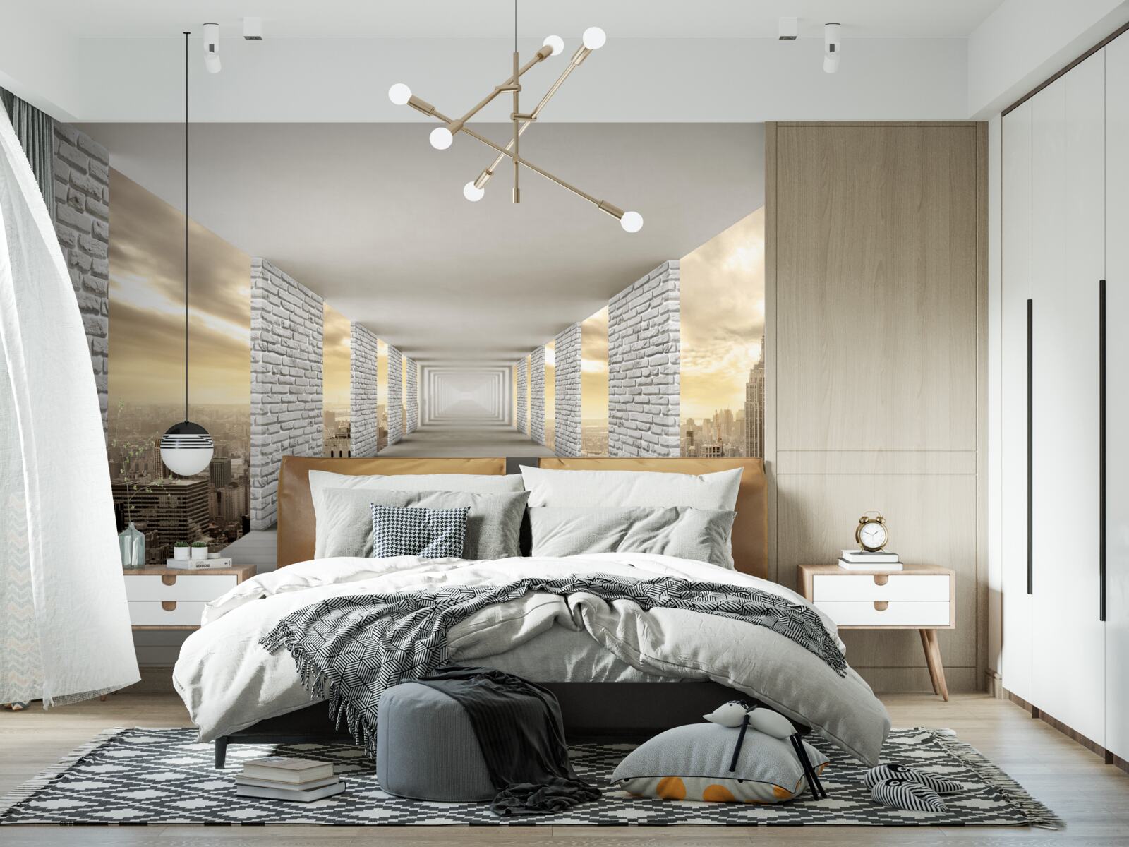 Fototapet tunel fără sfârșit suspendat deasupra orașului