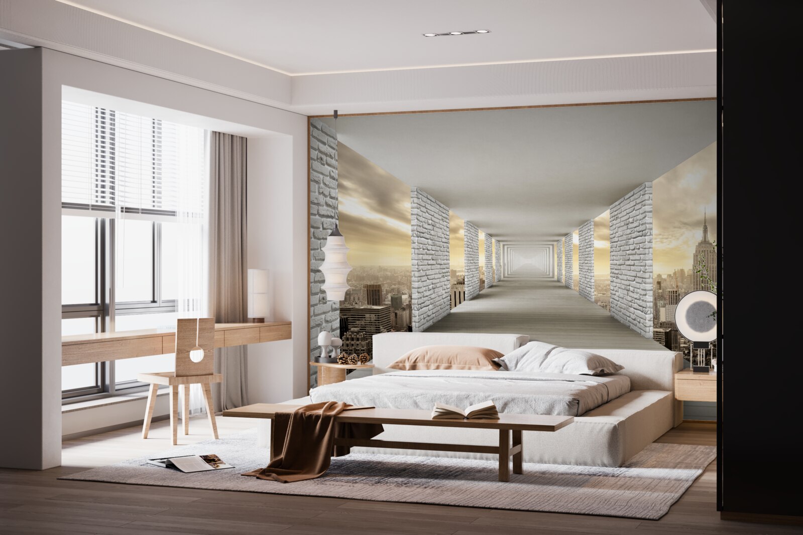 Fototapet tunel fără sfârșit suspendat deasupra orașului