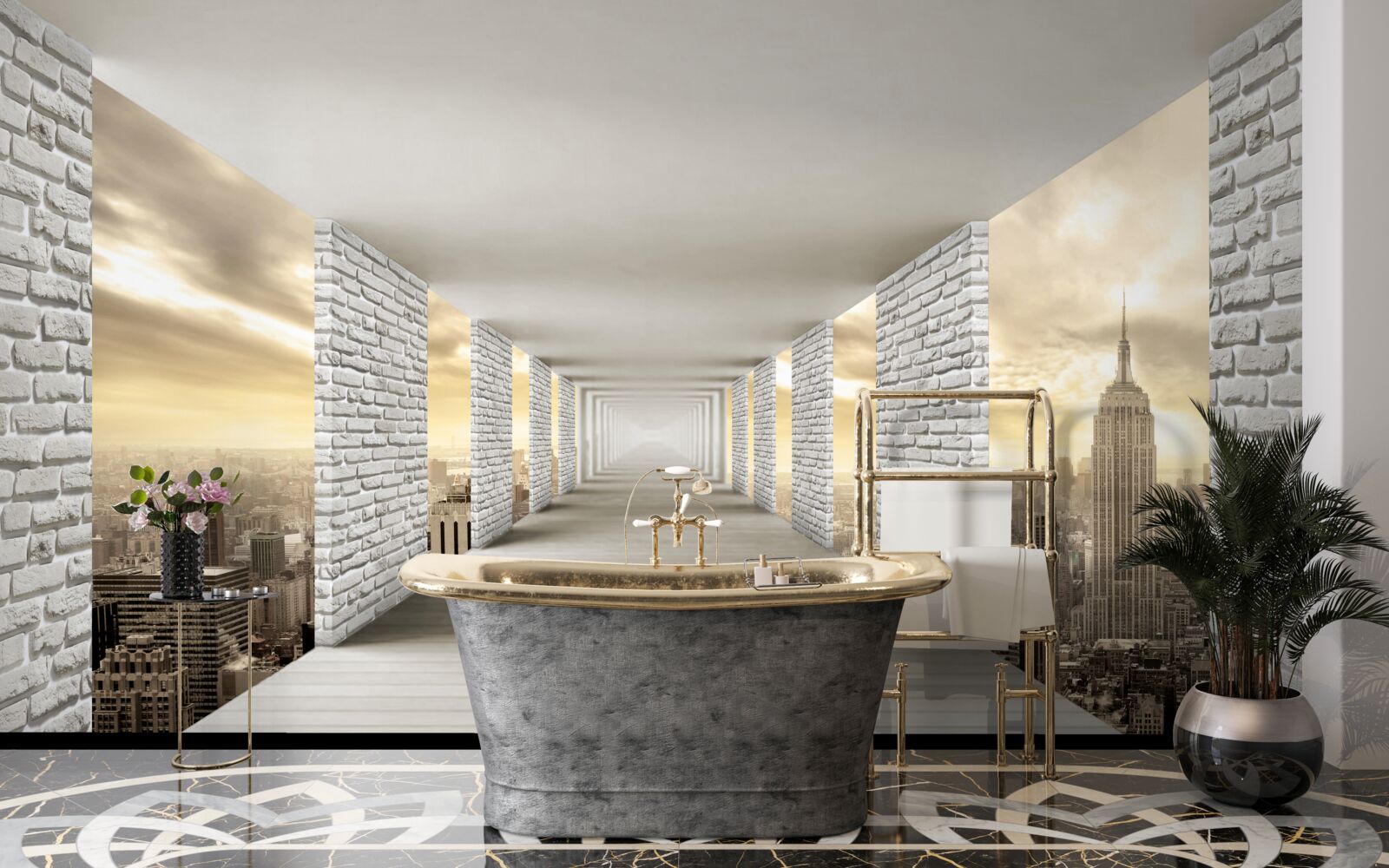 Fototapet tunel fără sfârșit suspendat deasupra orașului