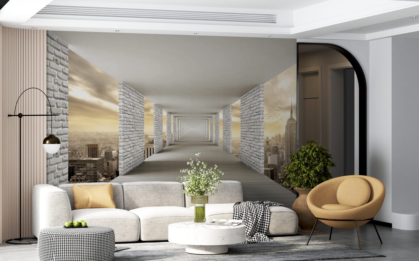 Fototapet tunel fără sfârșit suspendat deasupra orașului