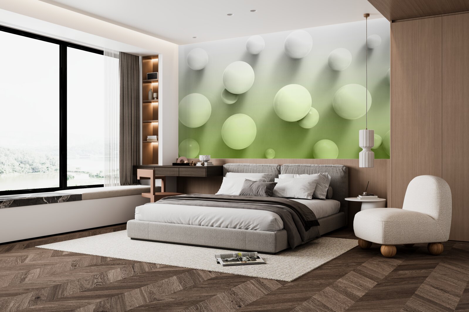 Fototapet gradient plutitoare bile albe