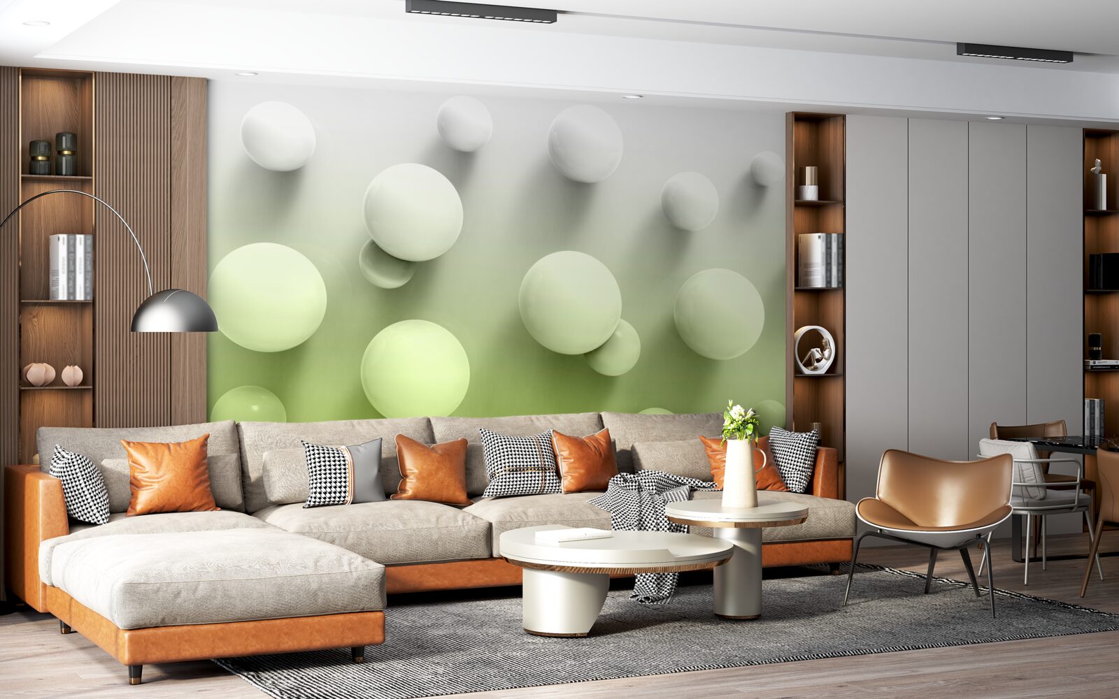 Fototapet gradient plutitoare bile albe