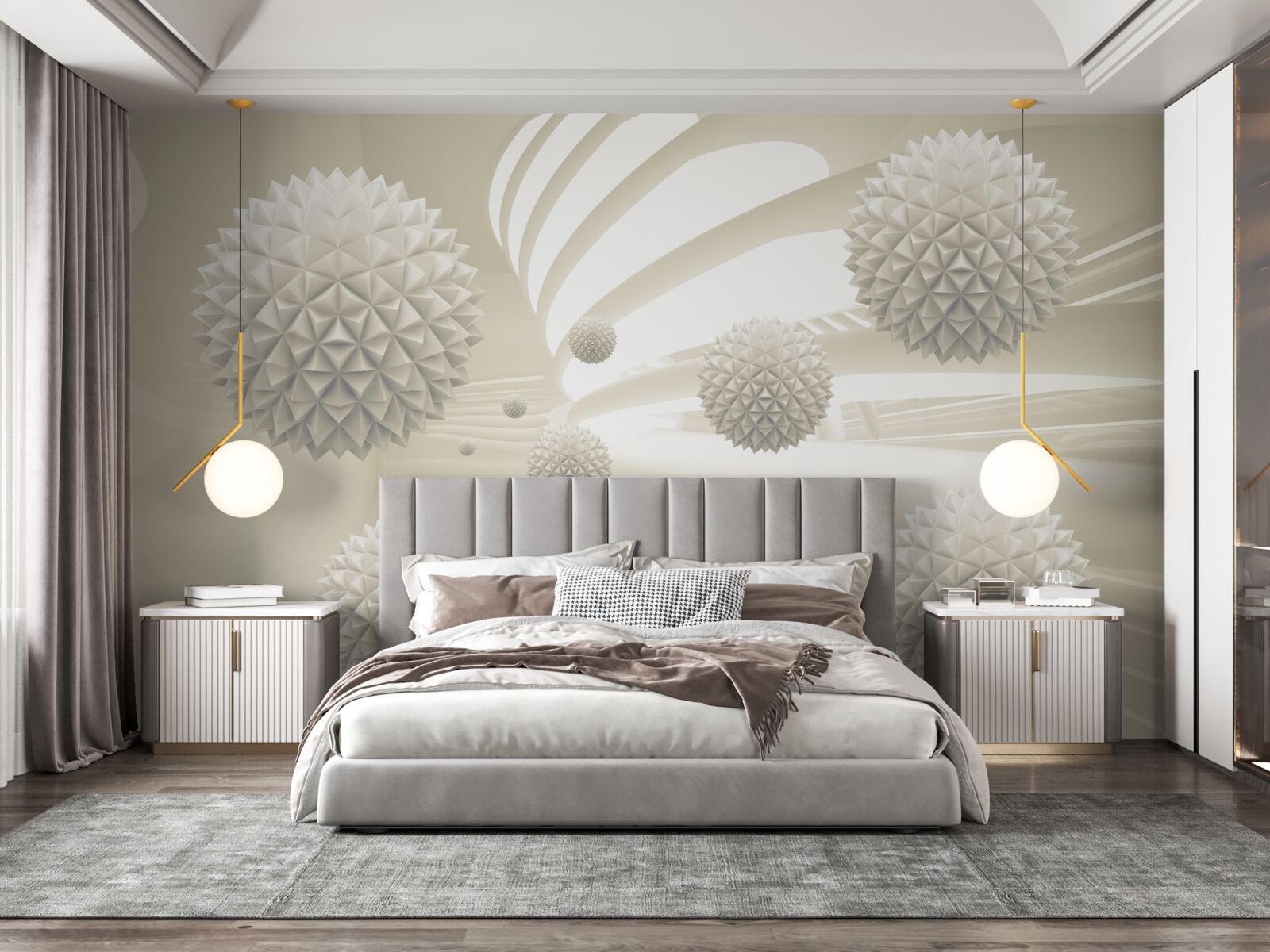 Fototapet perspectiva bilelor strălucitoare care plutesc în aer