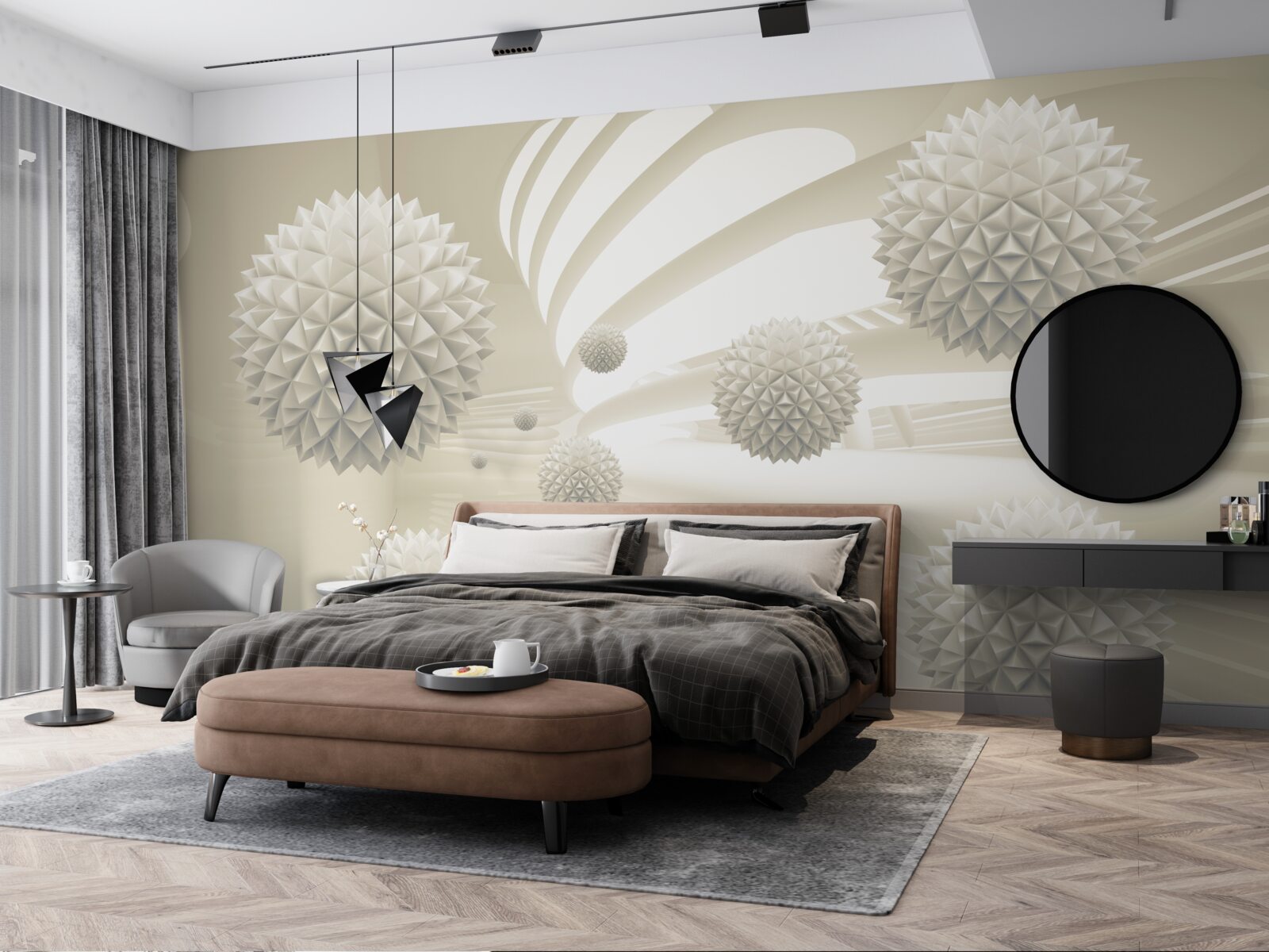 Fototapet perspectiva bilelor strălucitoare care plutesc în aer