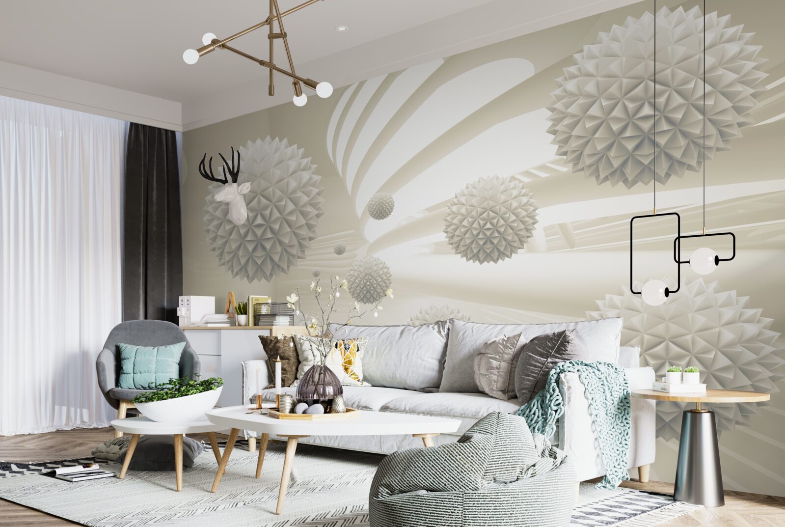 Fototapet perspectiva bilelor strălucitoare care plutesc în aer