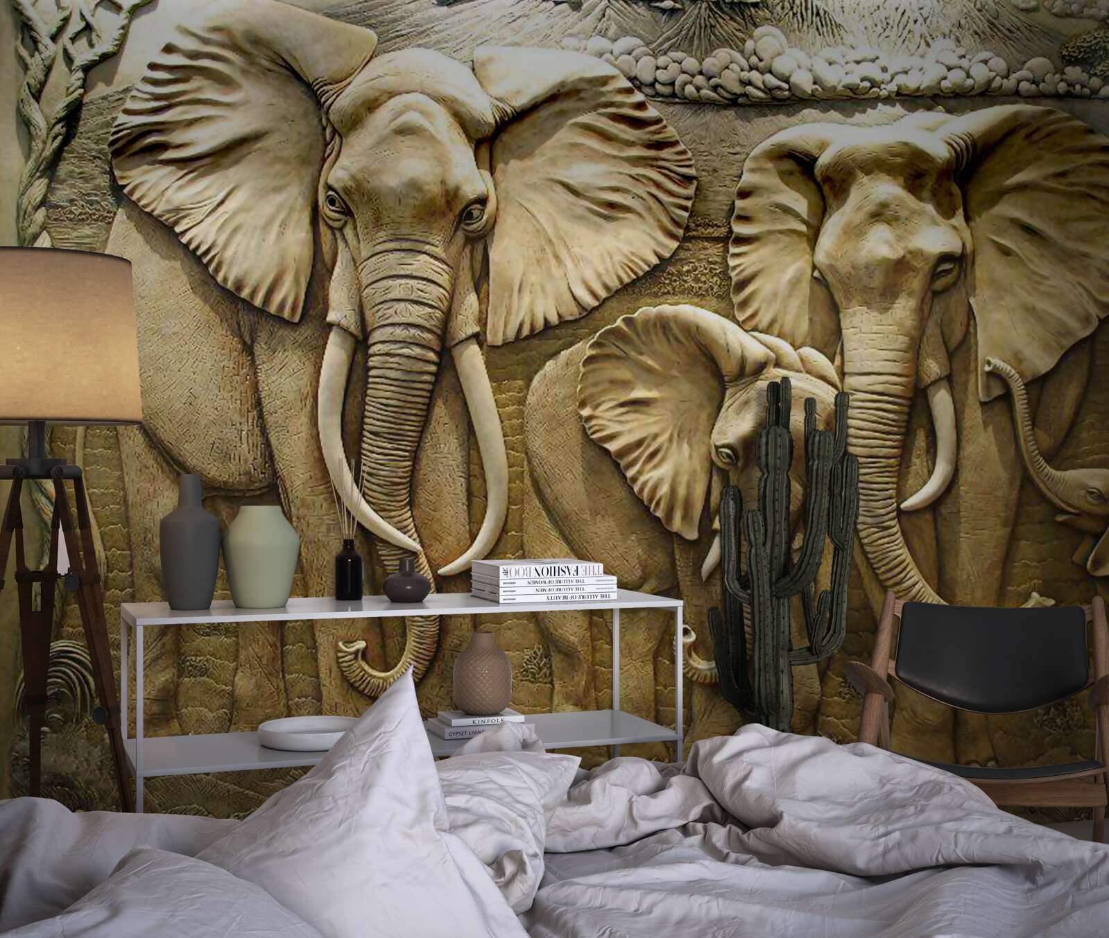 Fototapet familie de elefanți în sculptură