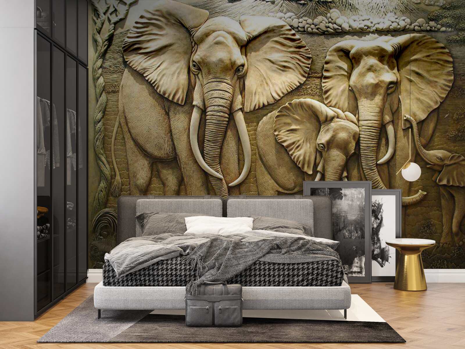 Fototapet familie de elefanți în sculptură