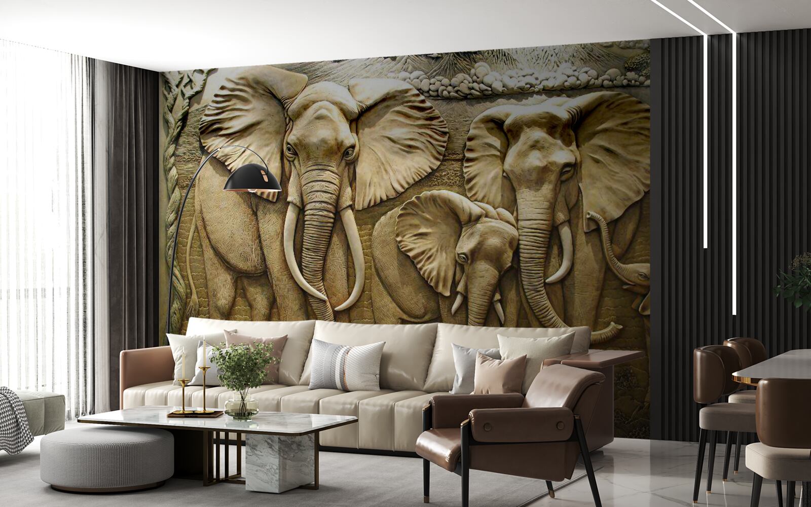 Fototapet familie de elefanți în sculptură