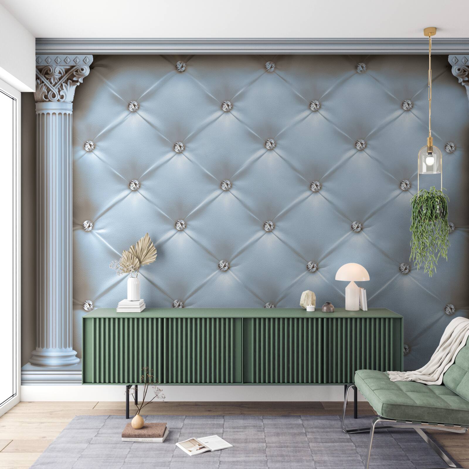 Fototapet Arcul este decorat cu țesătură de tapițerie albastră