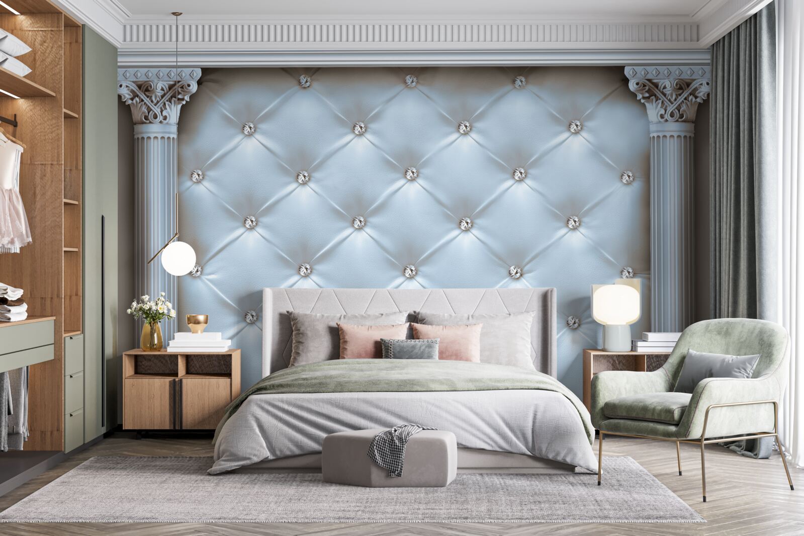 Fototapet Arcul este decorat cu țesătură de tapițerie albastră