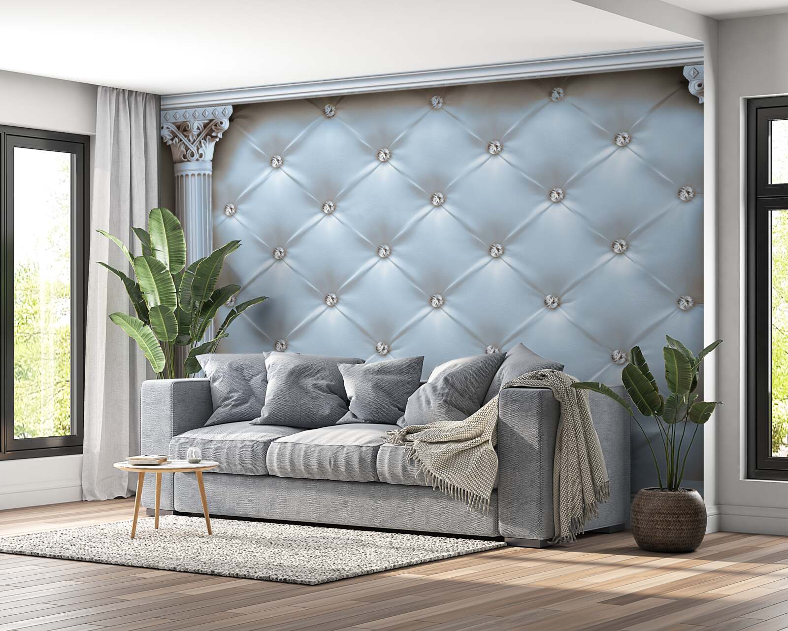 Fototapet Arcul este decorat cu țesătură de tapițerie albastră