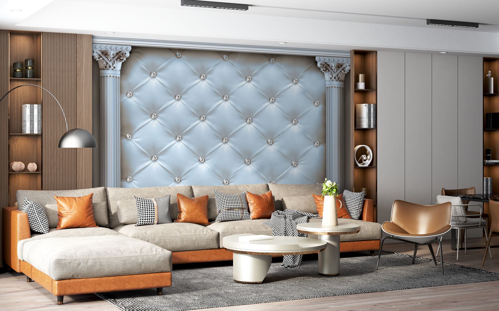 Fototapet Arcul este decorat cu țesătură de tapițerie albastră