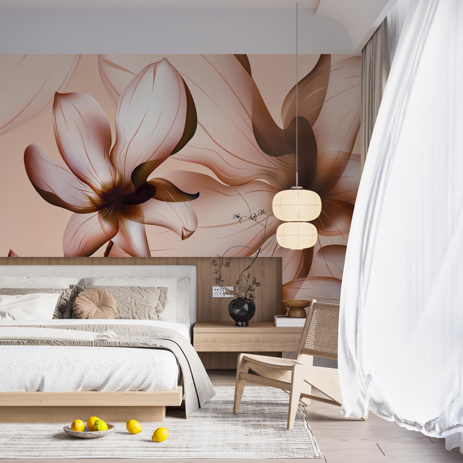 Fototapet fundal roz cu magnolii