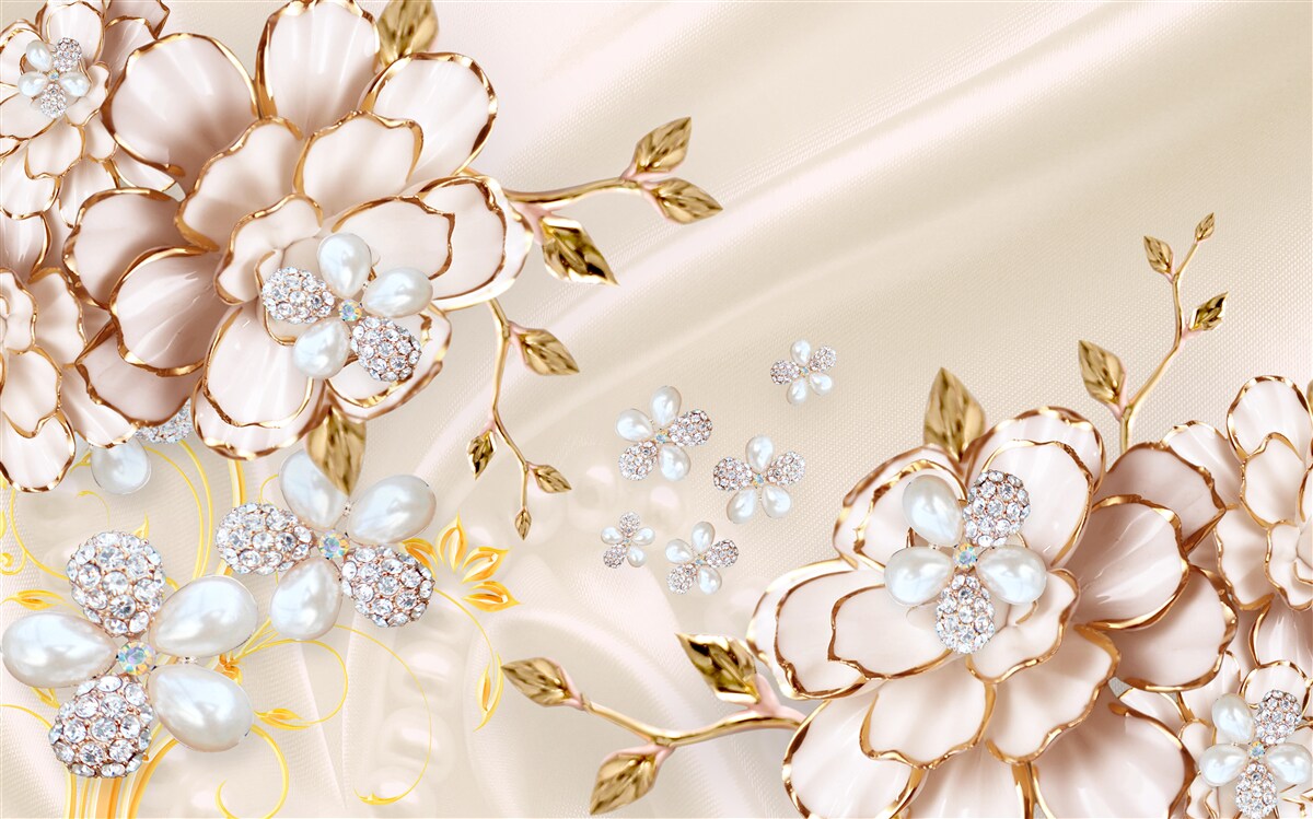 Fototapet flori cu brocart auriu cu diamante