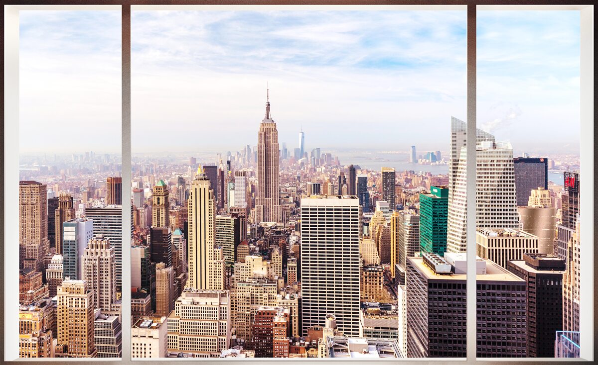 Fototapet vedere panoramică a orașului de la fereastră