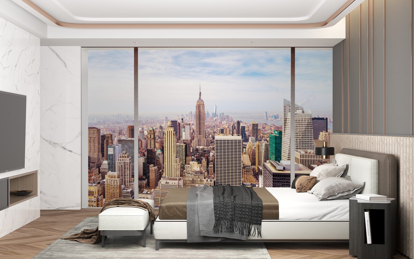 Fototapet vedere panoramică a orașului de la fereastră