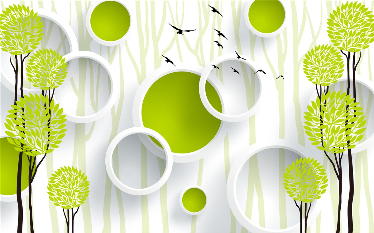 Fototapet păsările întâmpină primăvara cu veșmintele lor verzi