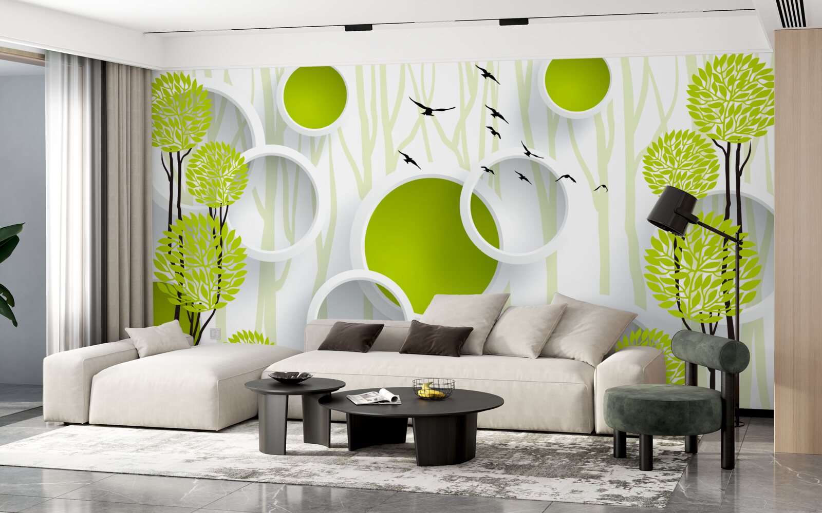 Fototapet păsările întâmpină primăvara cu veșmintele lor verzi