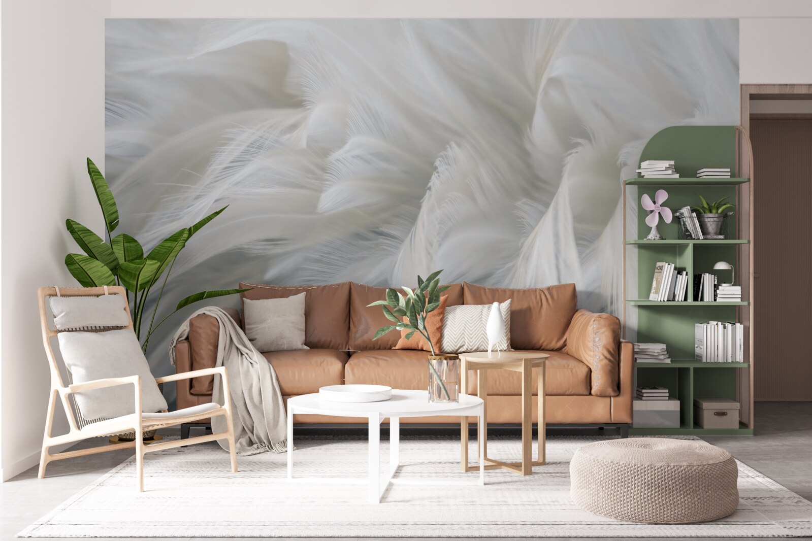 Fototapet buchet moale de pene albe ca zăpada