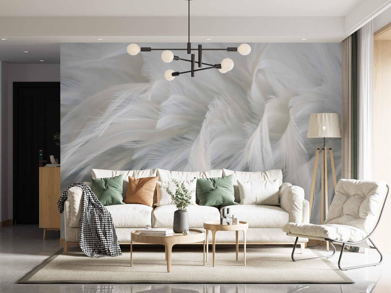 Fototapet buchet moale de pene albe ca zăpada