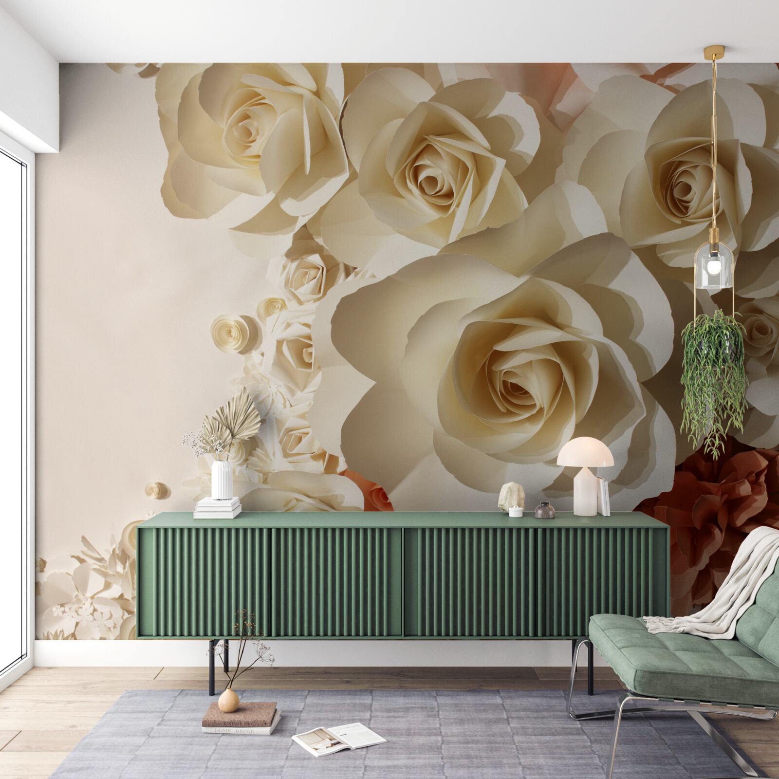 Fototapet trandafiri albi uriași