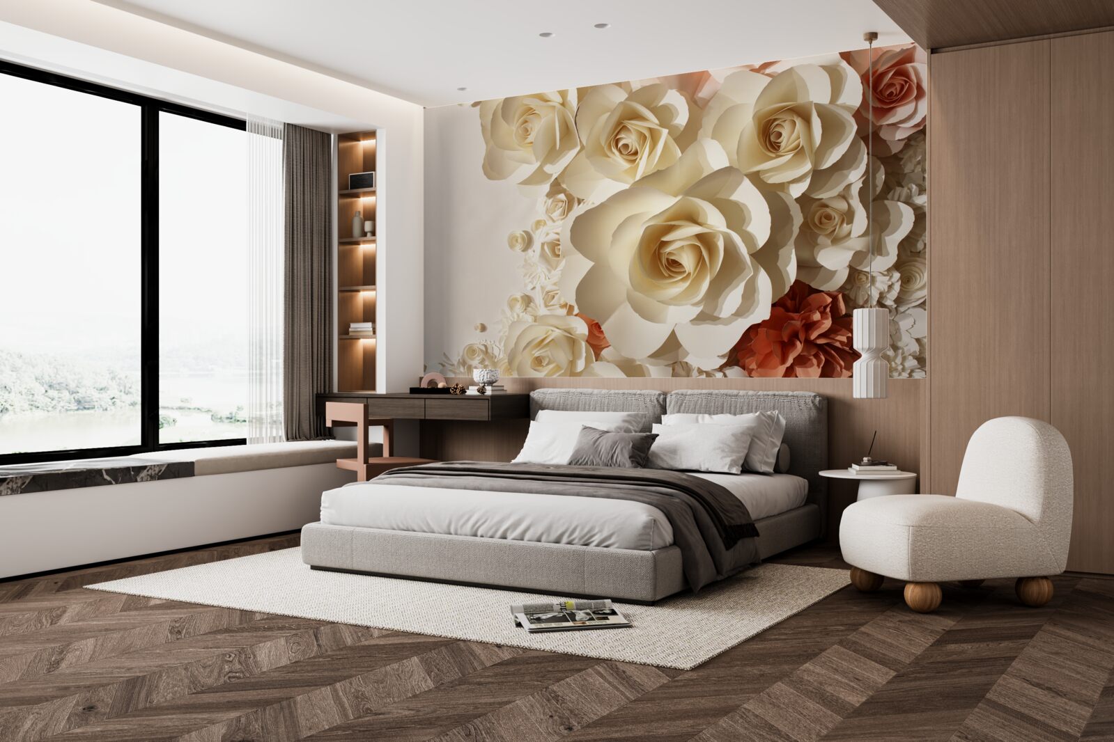 Fototapet trandafiri albi uriași